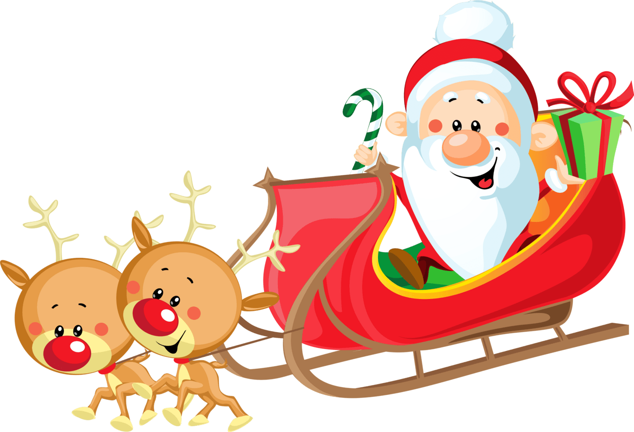 Santa sleigh cute with clipart image no background