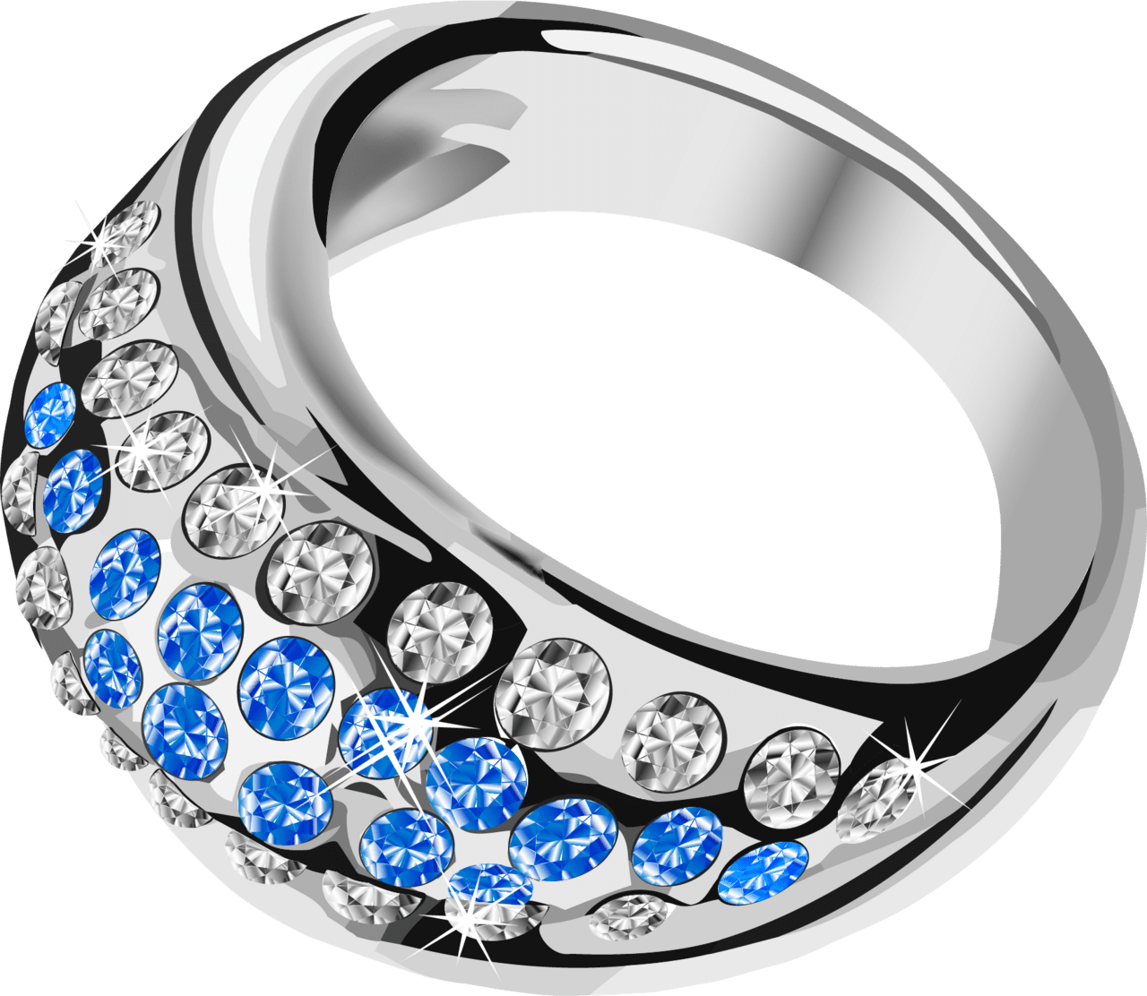 Jewelry silver ring with blue diamond clipart clip art