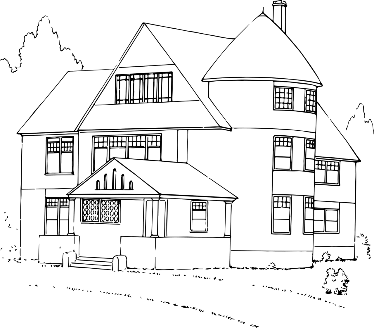 House black and white mansion clipart background