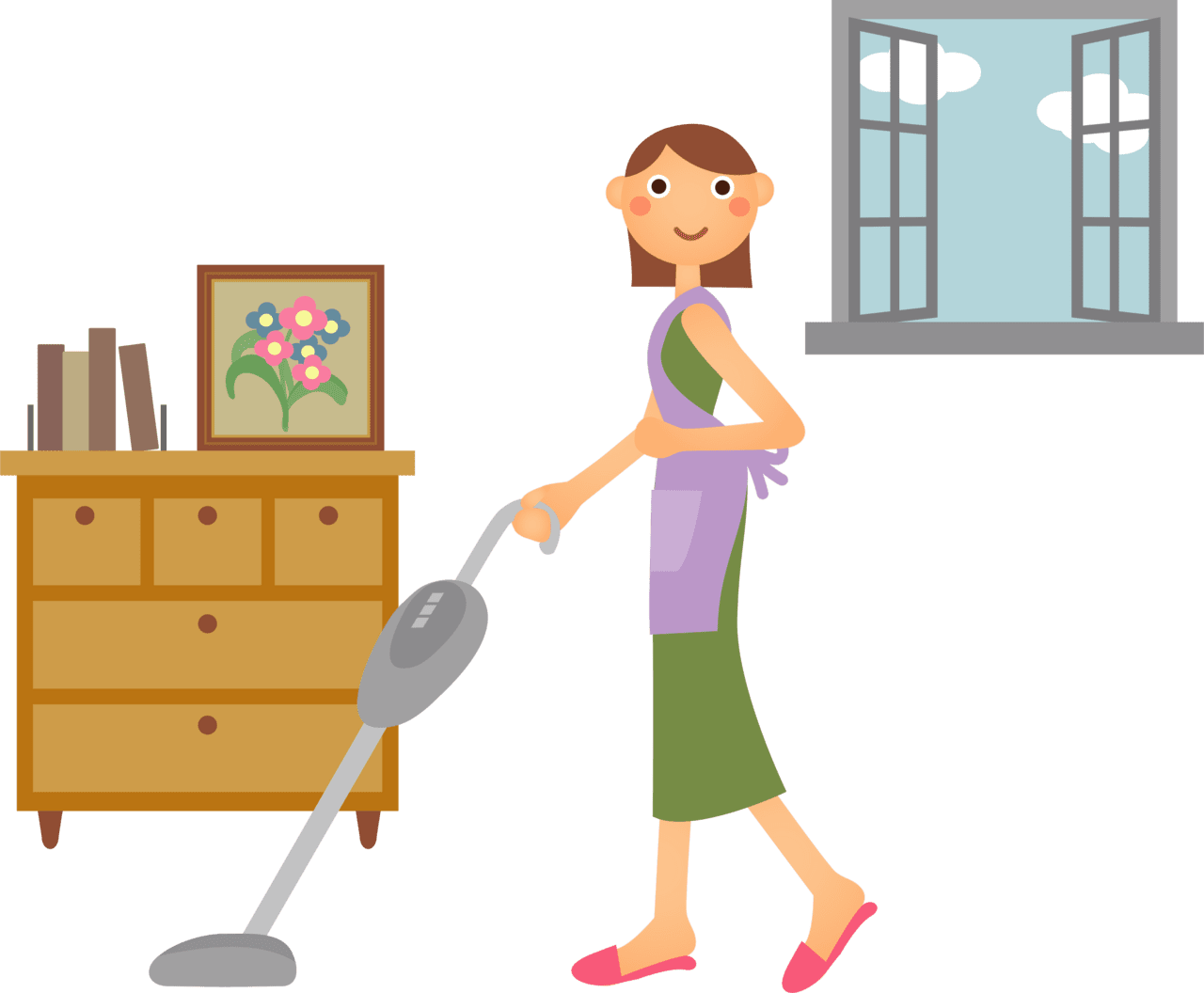 Woman is using vacuum cleaner vector clipart images 2