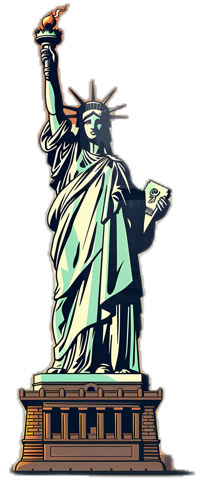 Statue of liberty with torch and book in the background art print clipart