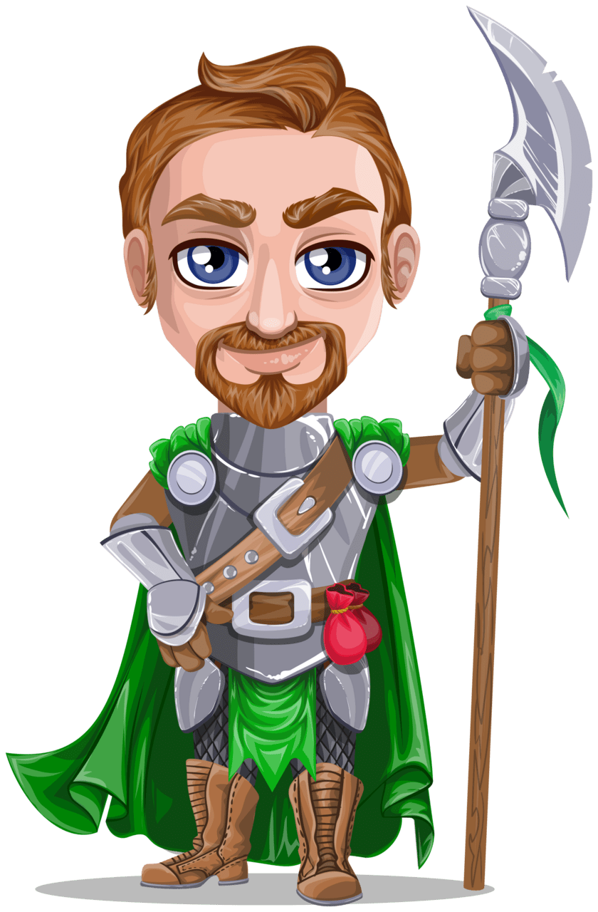 Knight warrior in armor holding battle axe clipart logo