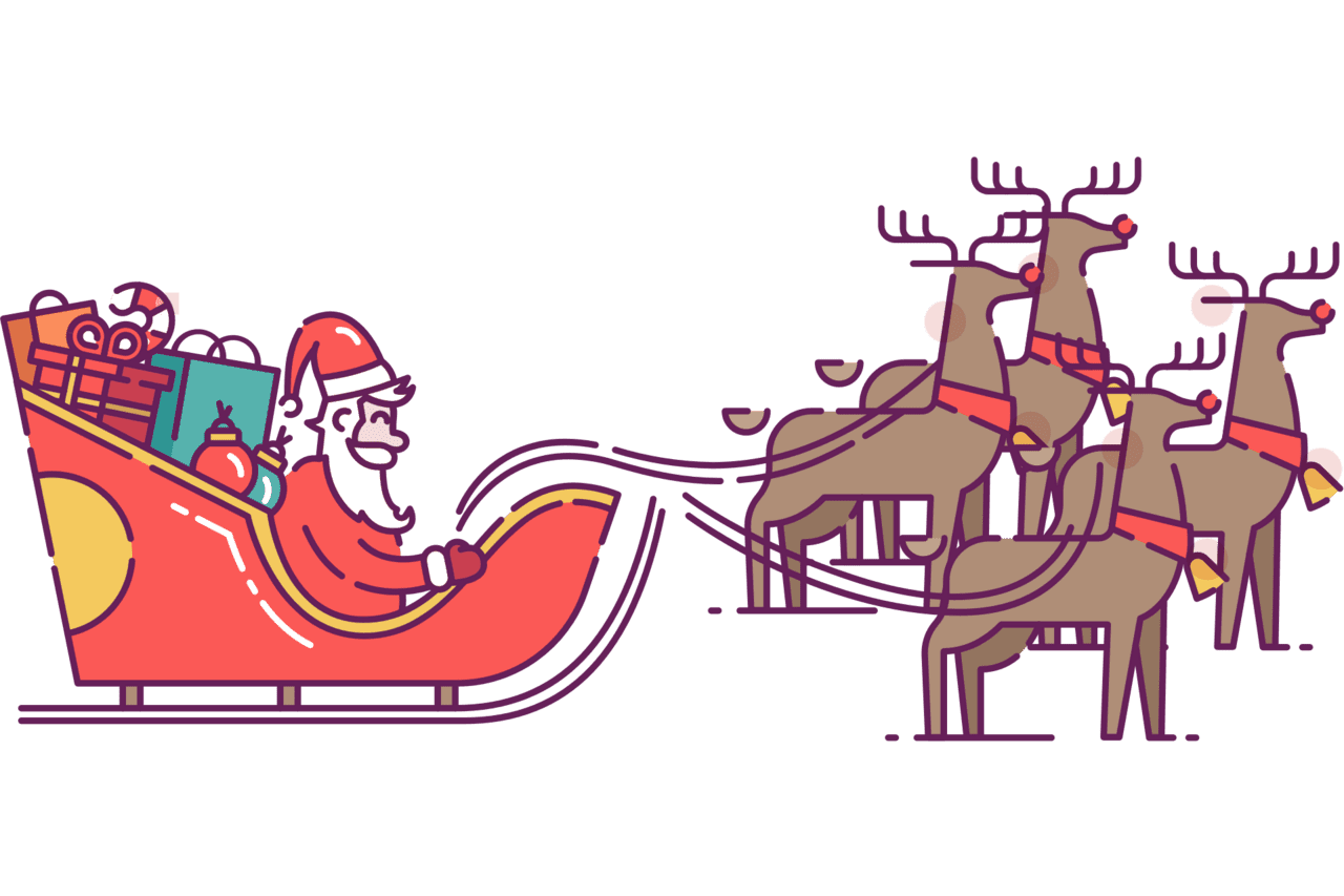 Santa sleigh in pulled by reindeer clipart christmas hq free