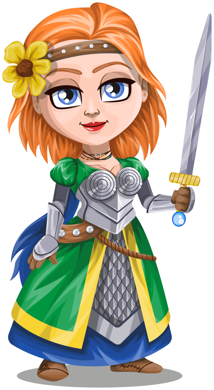 Woman knight warrior armor hold sword redhead clipart image