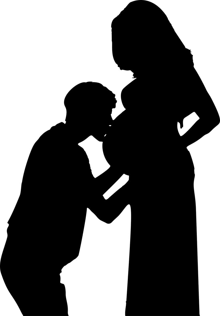 Kiss pregnant man male vector graphic clipart