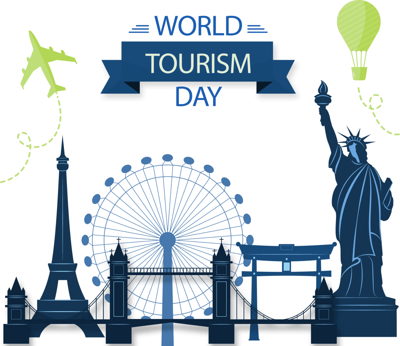 Statue of liberty national tourism day travel concept with landmarks clipart background