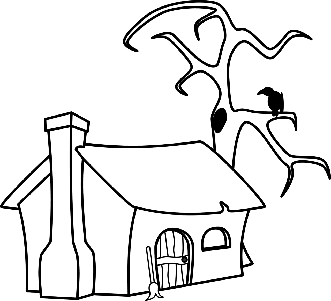 House black and white witch cottage in clipart logo