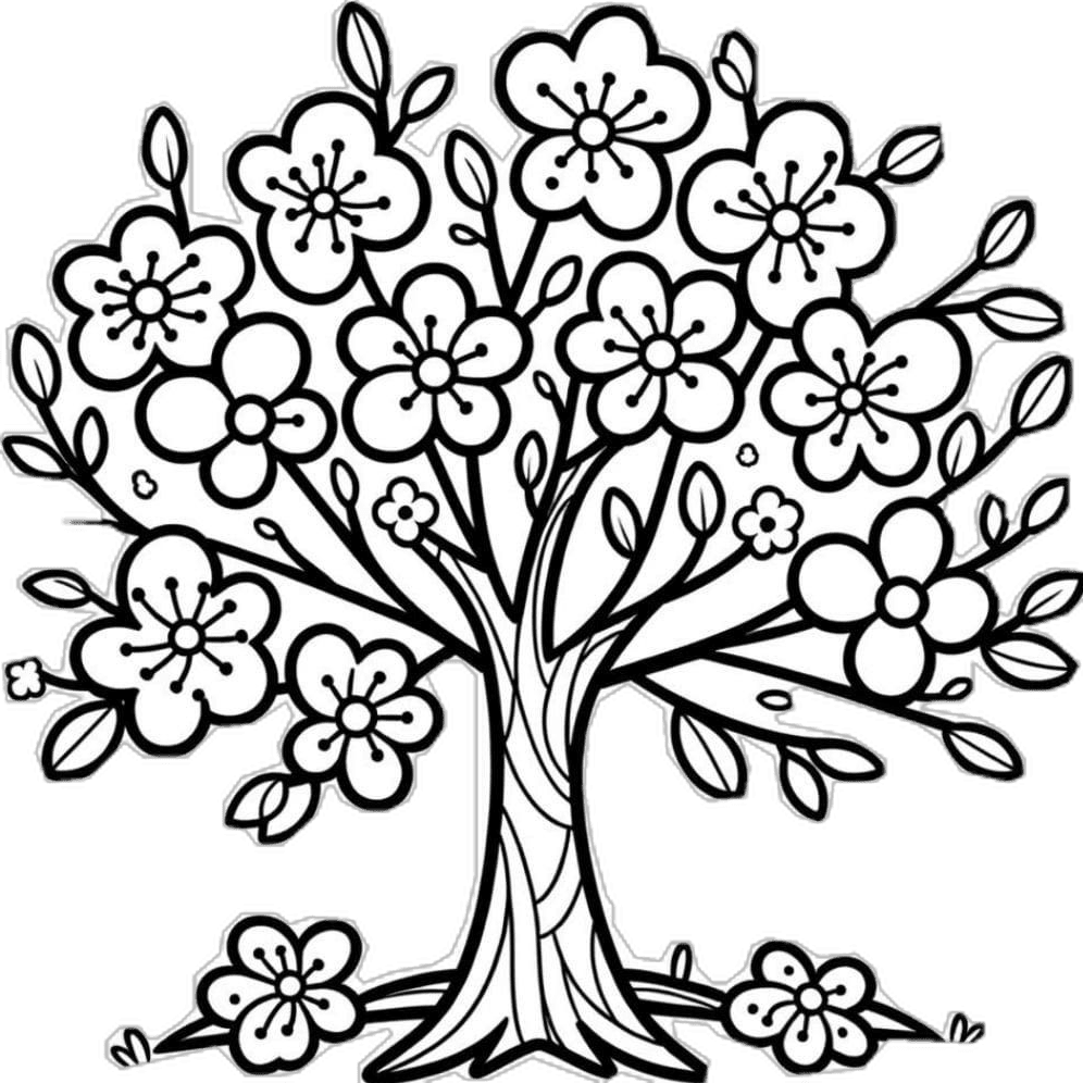 Tree black and white coloriage arbre en fleurs facile pour tout petits dessin gratuit clipart transparent