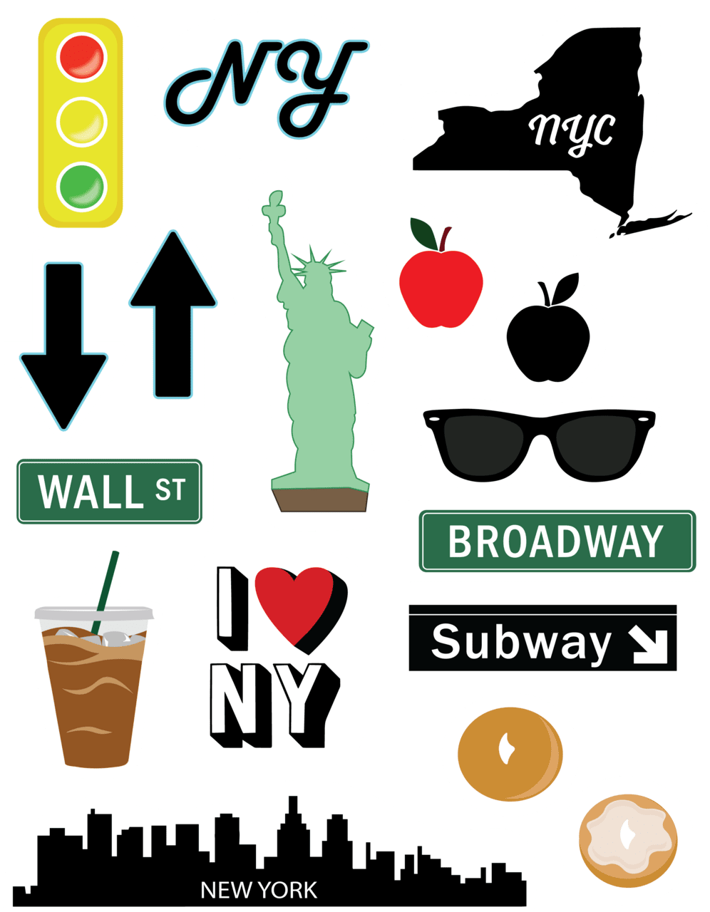 New york city stickers travel for journals and scrapbooking clipart background