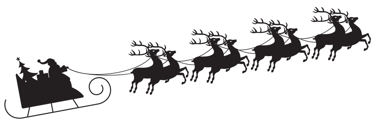 Santa sleigh with silhouette clipart image