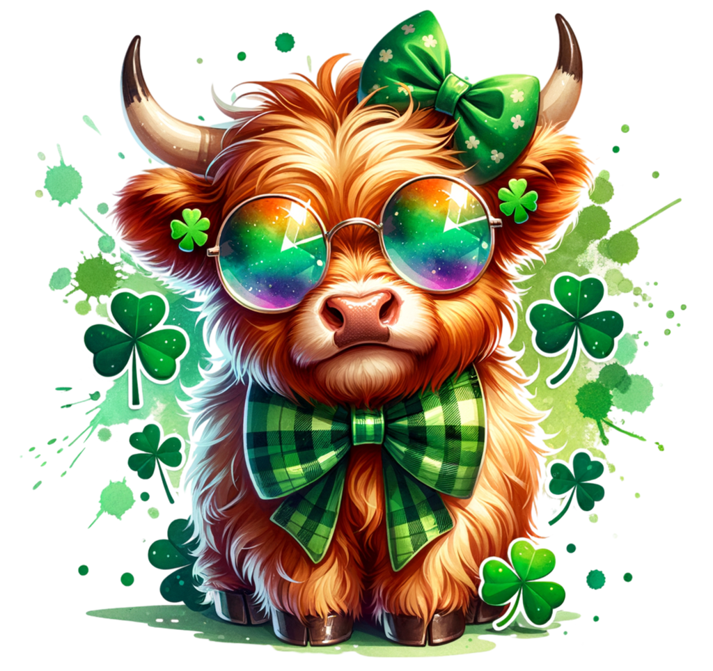 St patrick day highland cow dtf direct to film twisted image transfers clipart