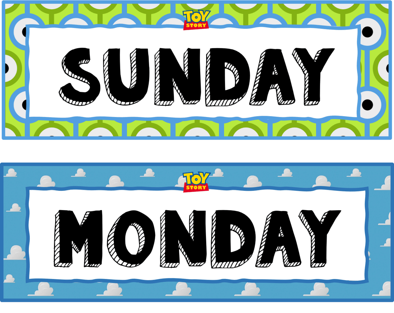 Monday interactive days of the week toy story classroom decor clipart free