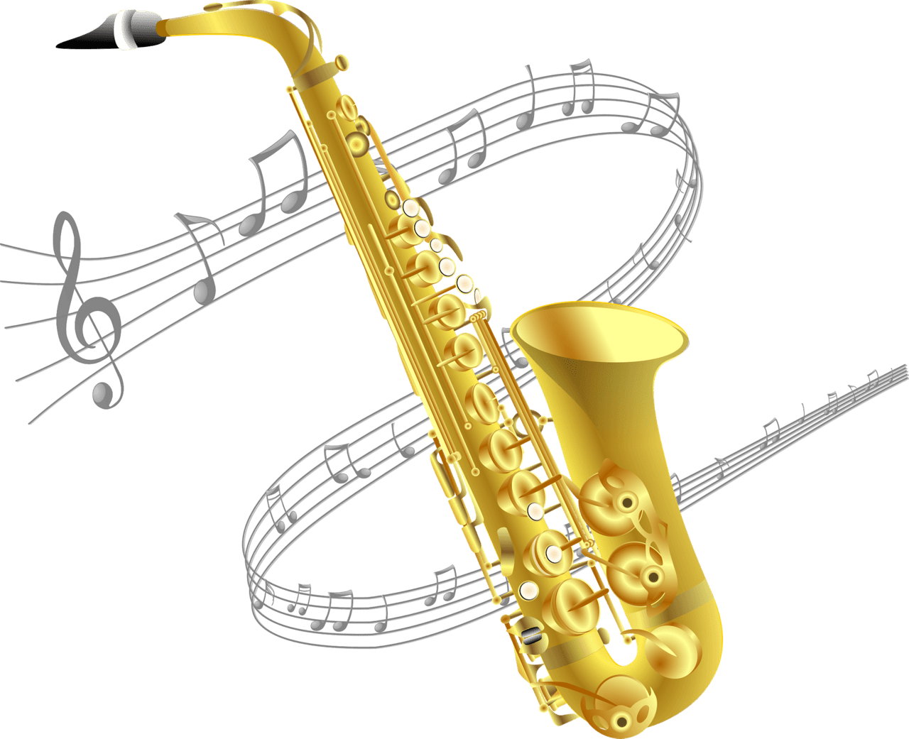 Saxophone and music staff vector clipart images