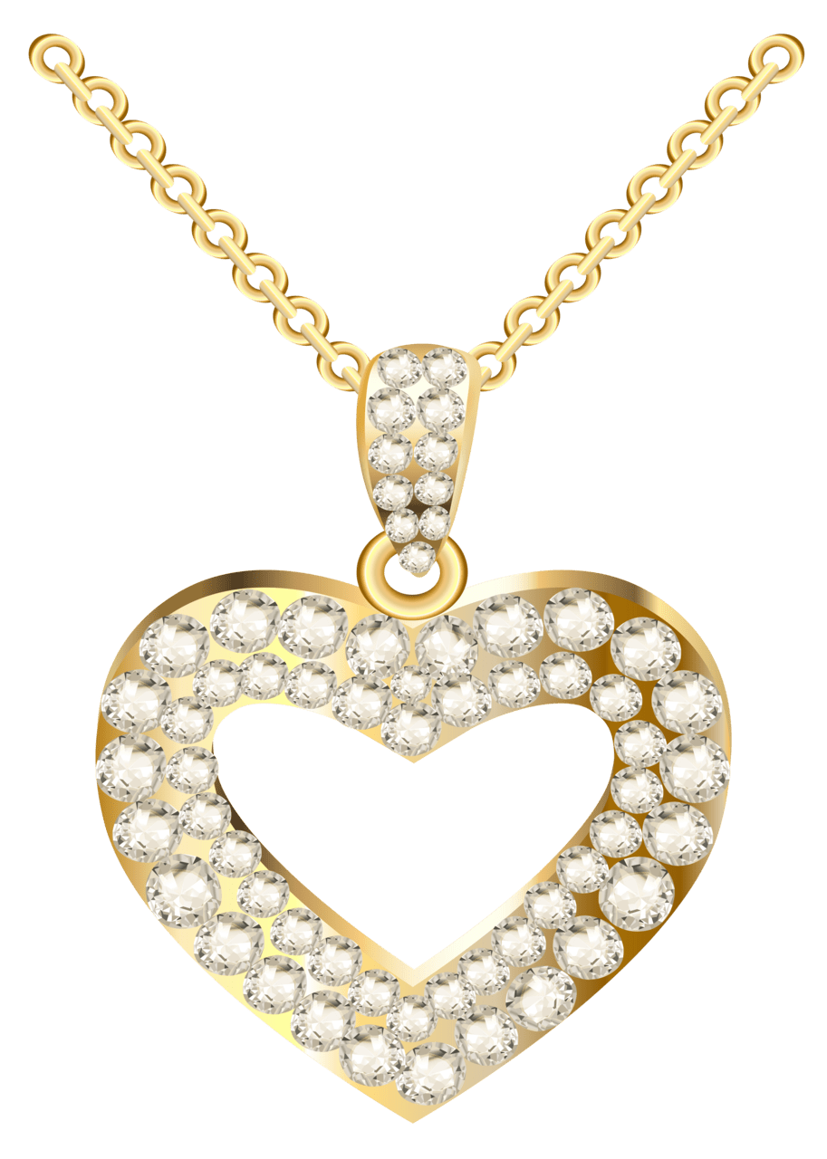 Jewelry golden heart necklace with diamonds clipart high quality images and