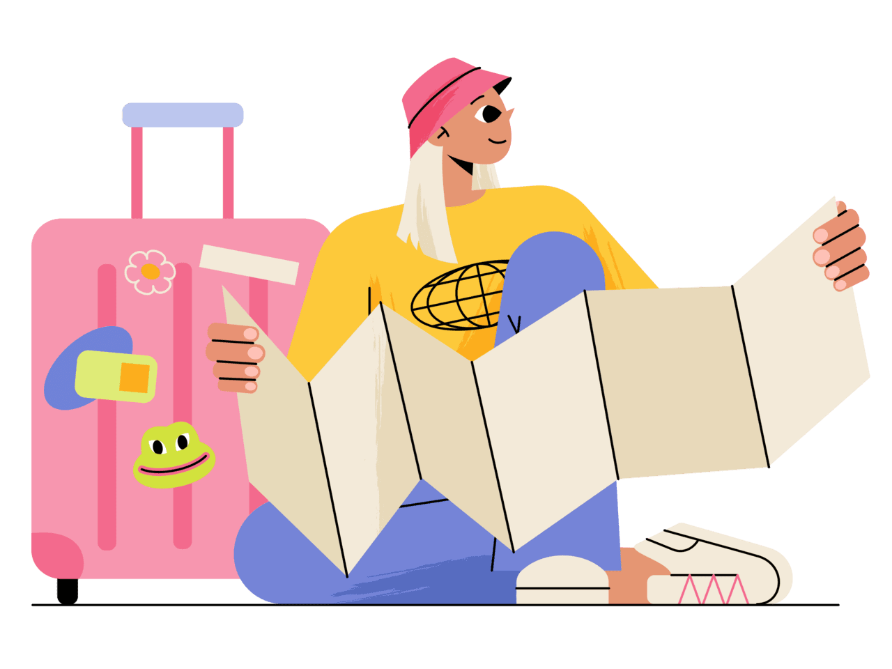 Luggage traveller woman with map and suitcase clipart picture