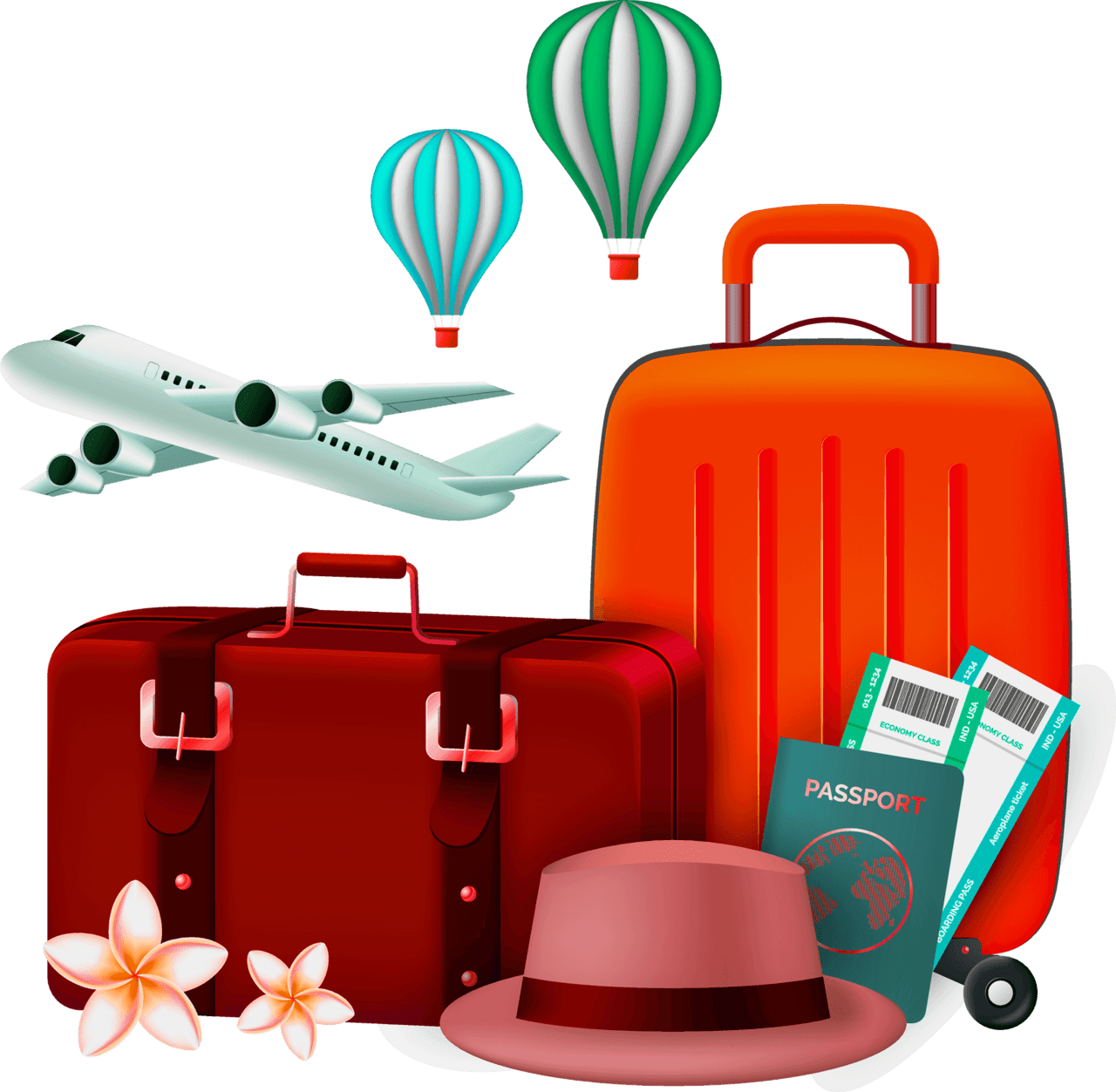 Luggage realistic travel suitcase passport plane agency design clipart vector