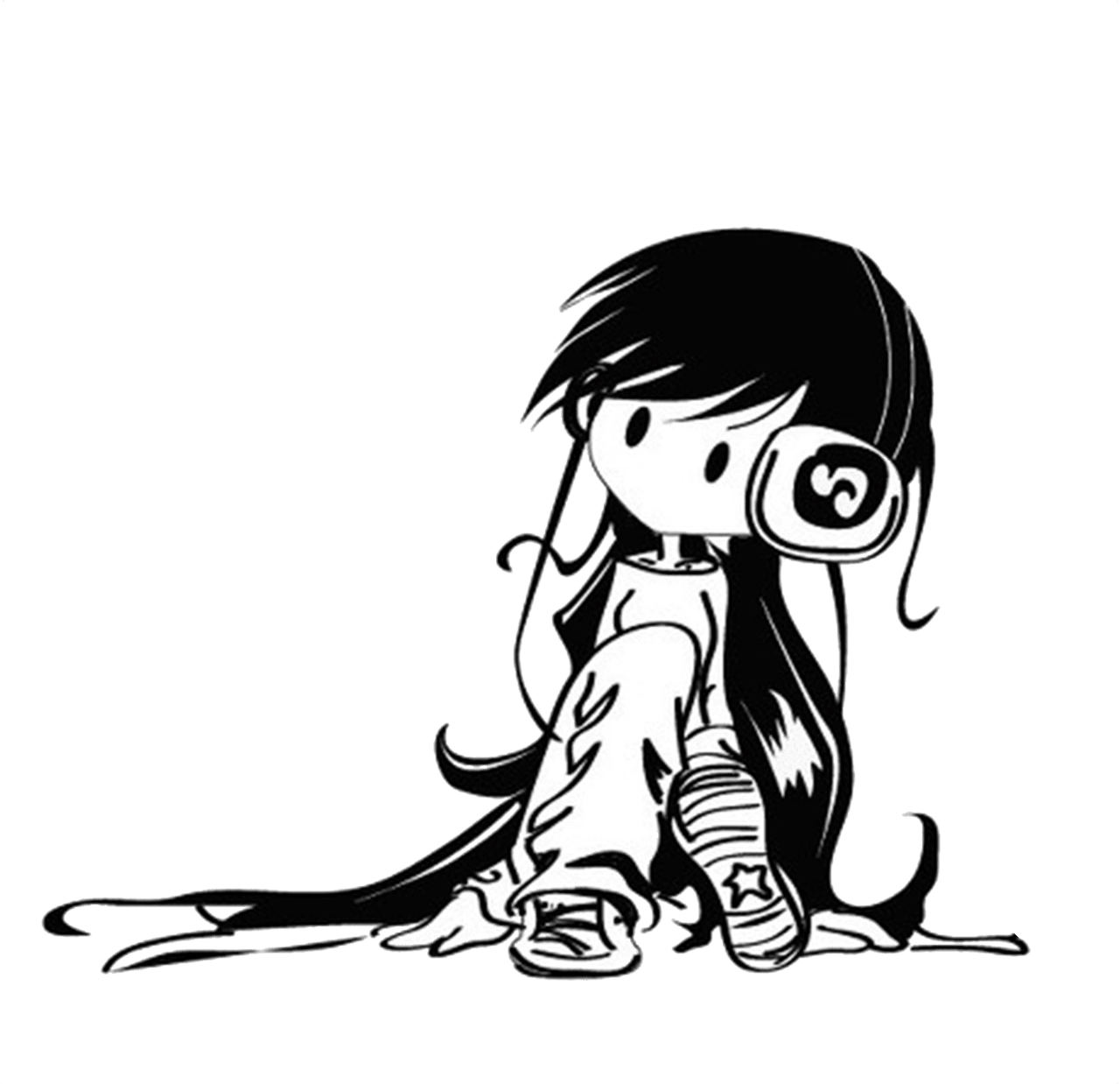 Music drawing listening cartoon black white clipart large size image