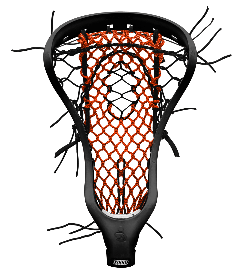 Lacrosse stick xpro ballseye mesh neon orange black head and posite shaft cool lax clipart vector