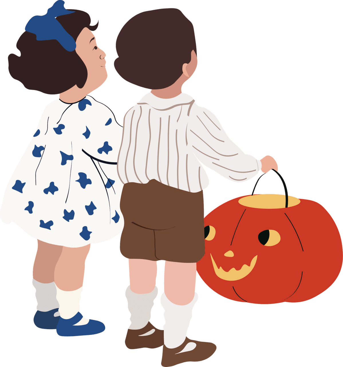 Trunk or treat children with pumpkin vector clipart images