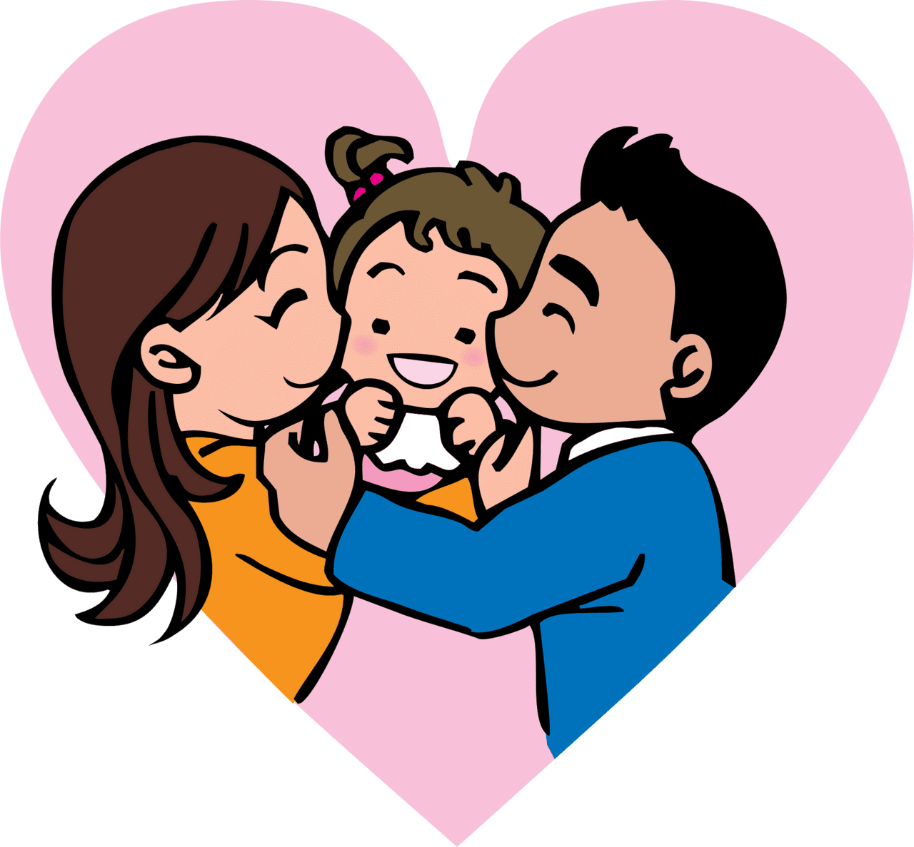 Father and mother are kiss ing their daughter vector clipart images