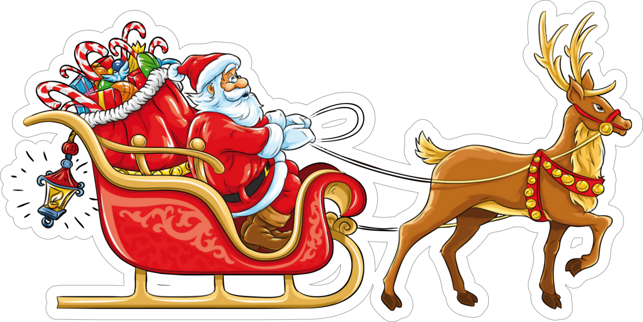 Santa sleigh papai noel no tren christmas pebble and his reindeer clipart transparent