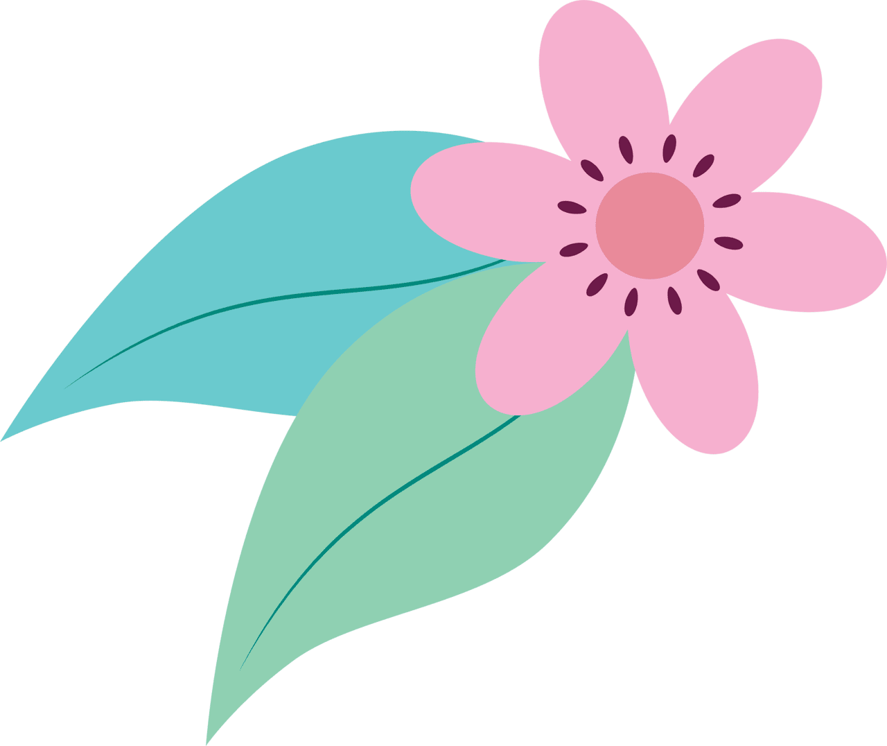 Pink flower cute flowers with leafs naturals clipart vector