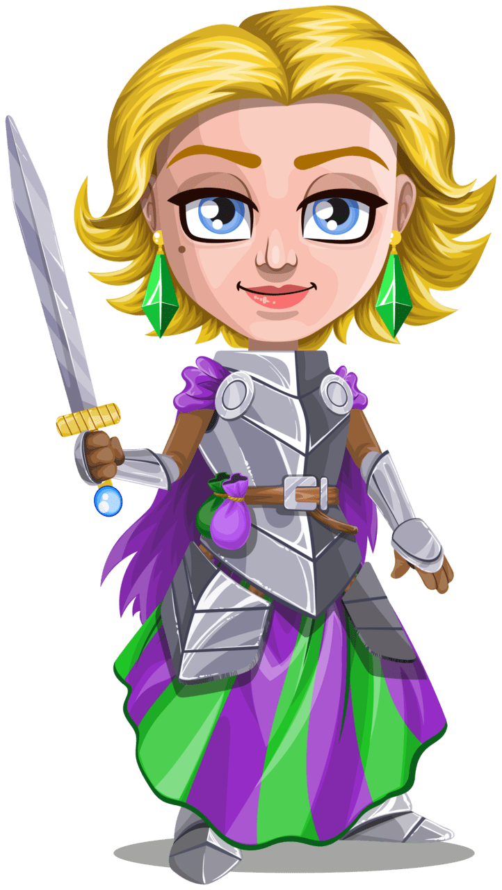 Woman knight warrior in armor holding sword blonde clipart vector