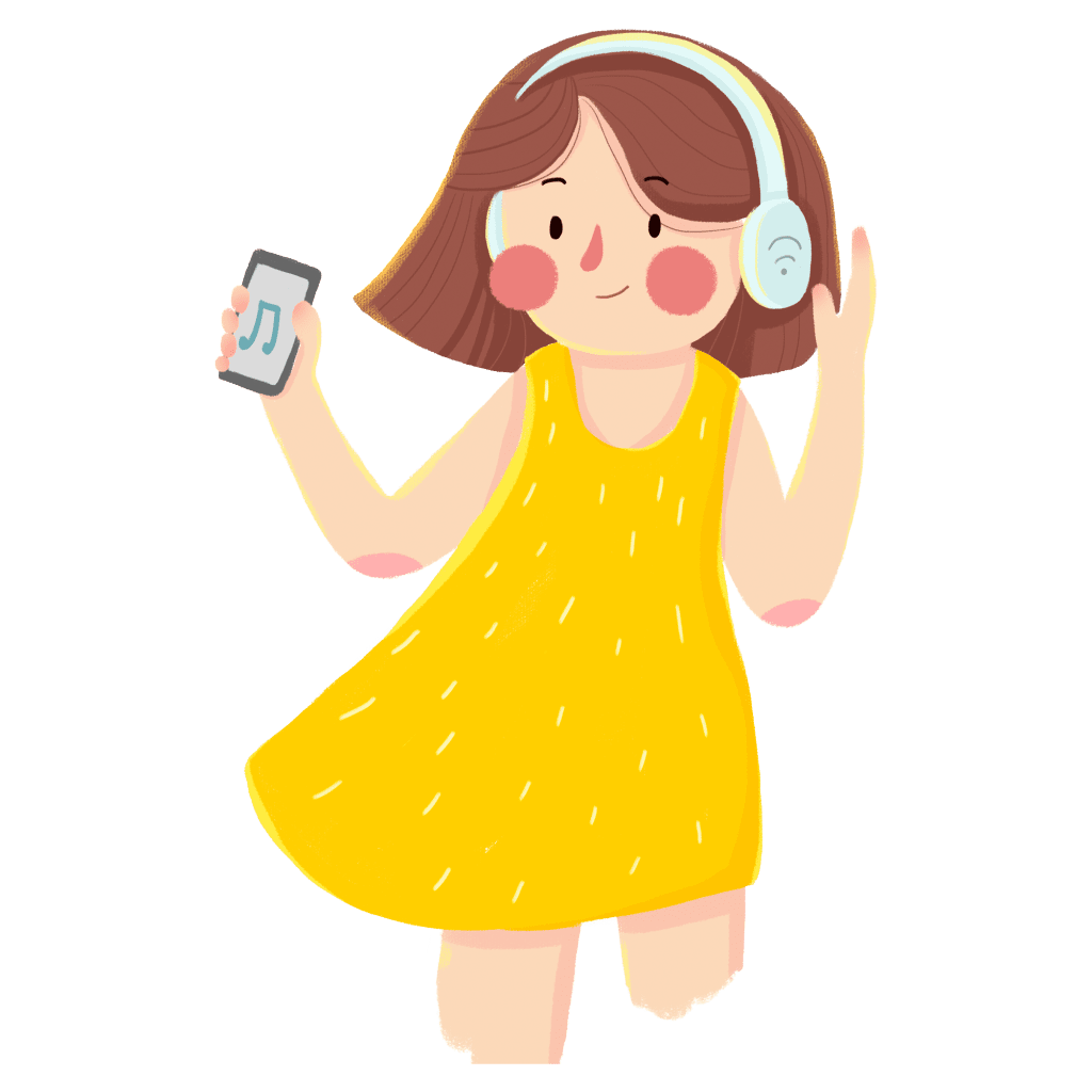 Listening to music girl ac paniing earphones and clipart image for