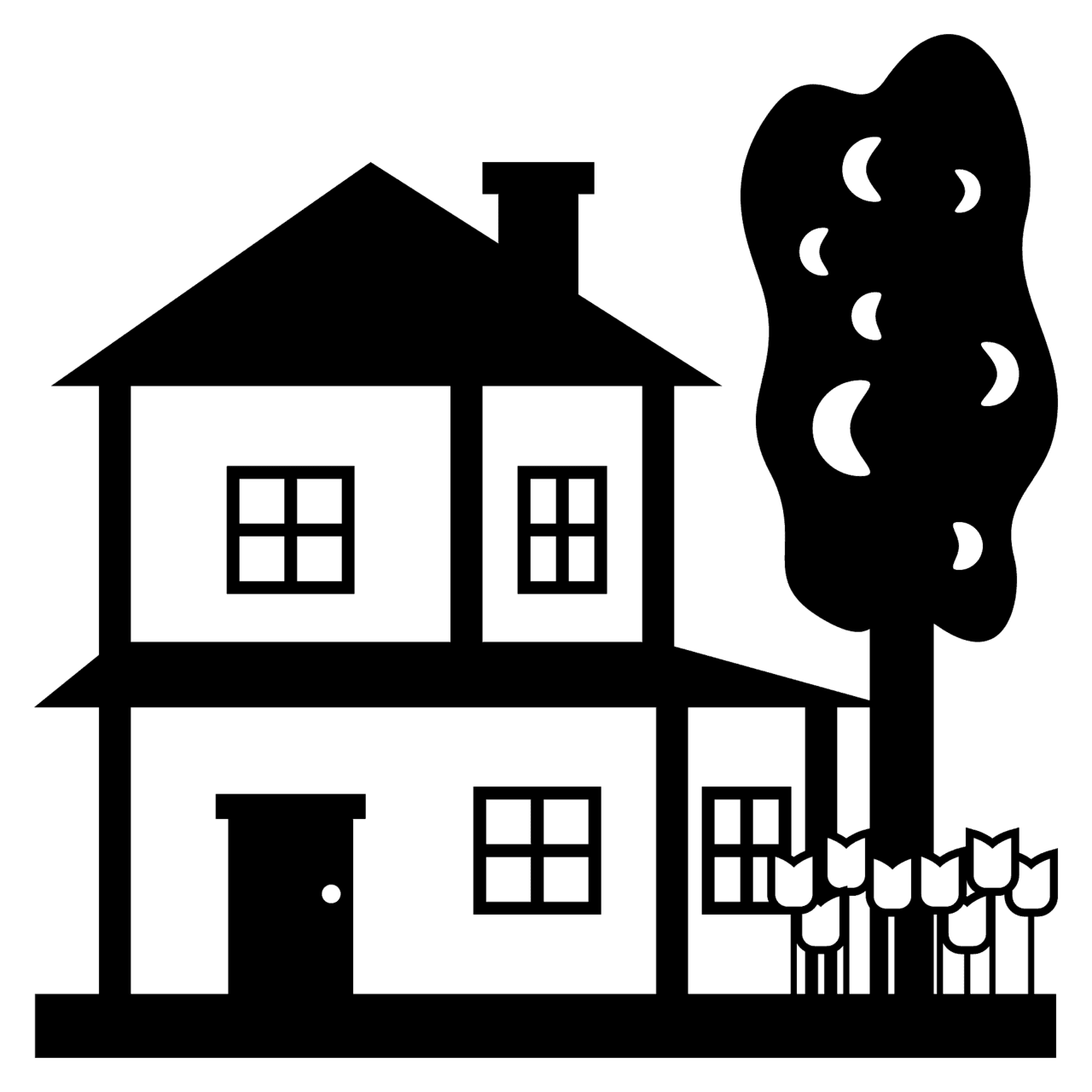 House black and white with garden vector emoji clipart