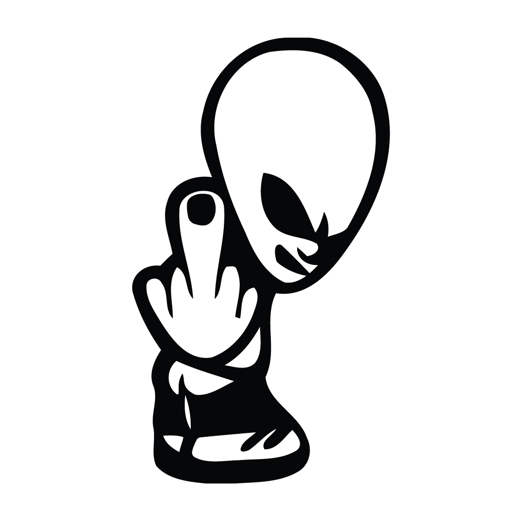 Alien middle finger up decal black and white clipart vector