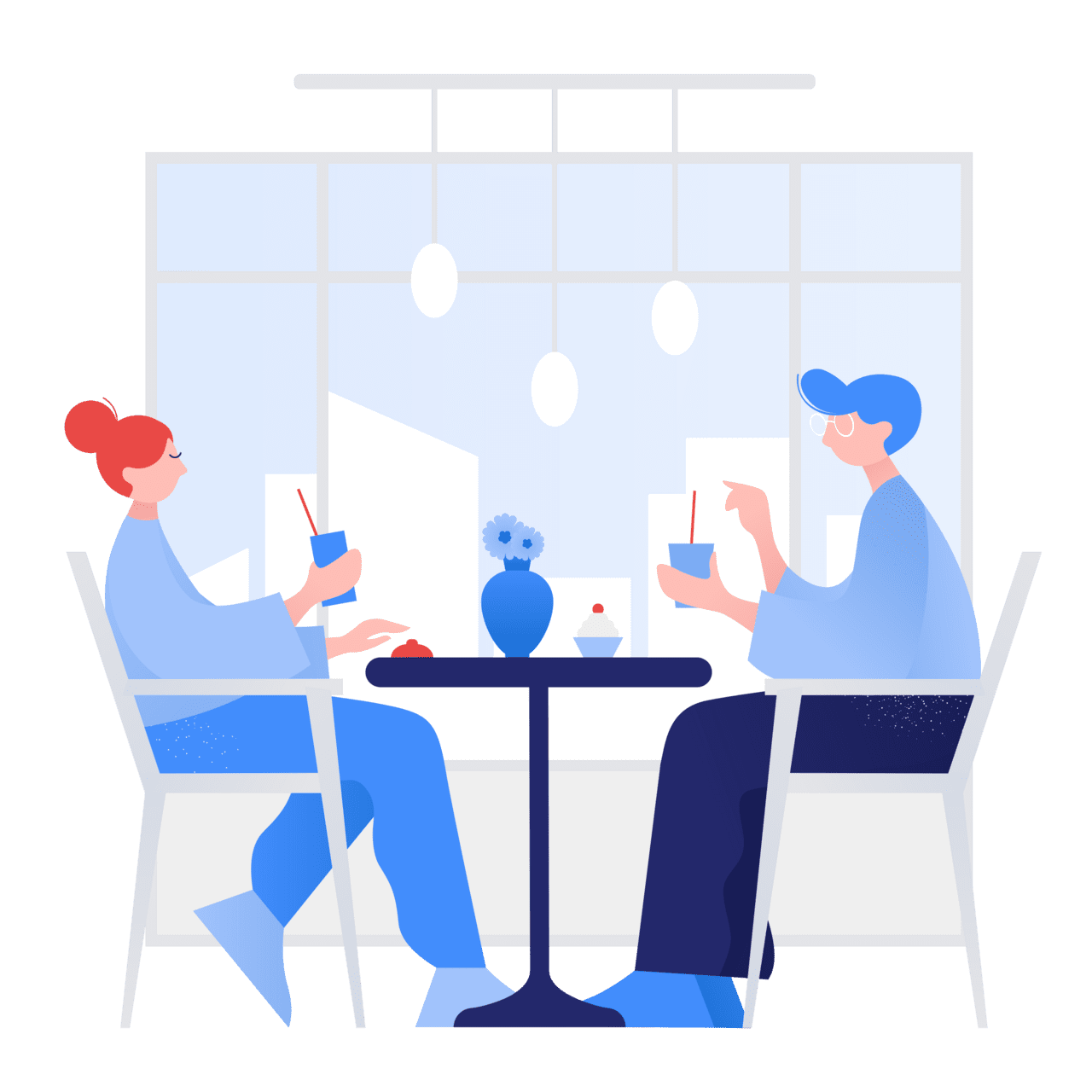 Talking woman and man talk the table cafe illustraiton clipart vector