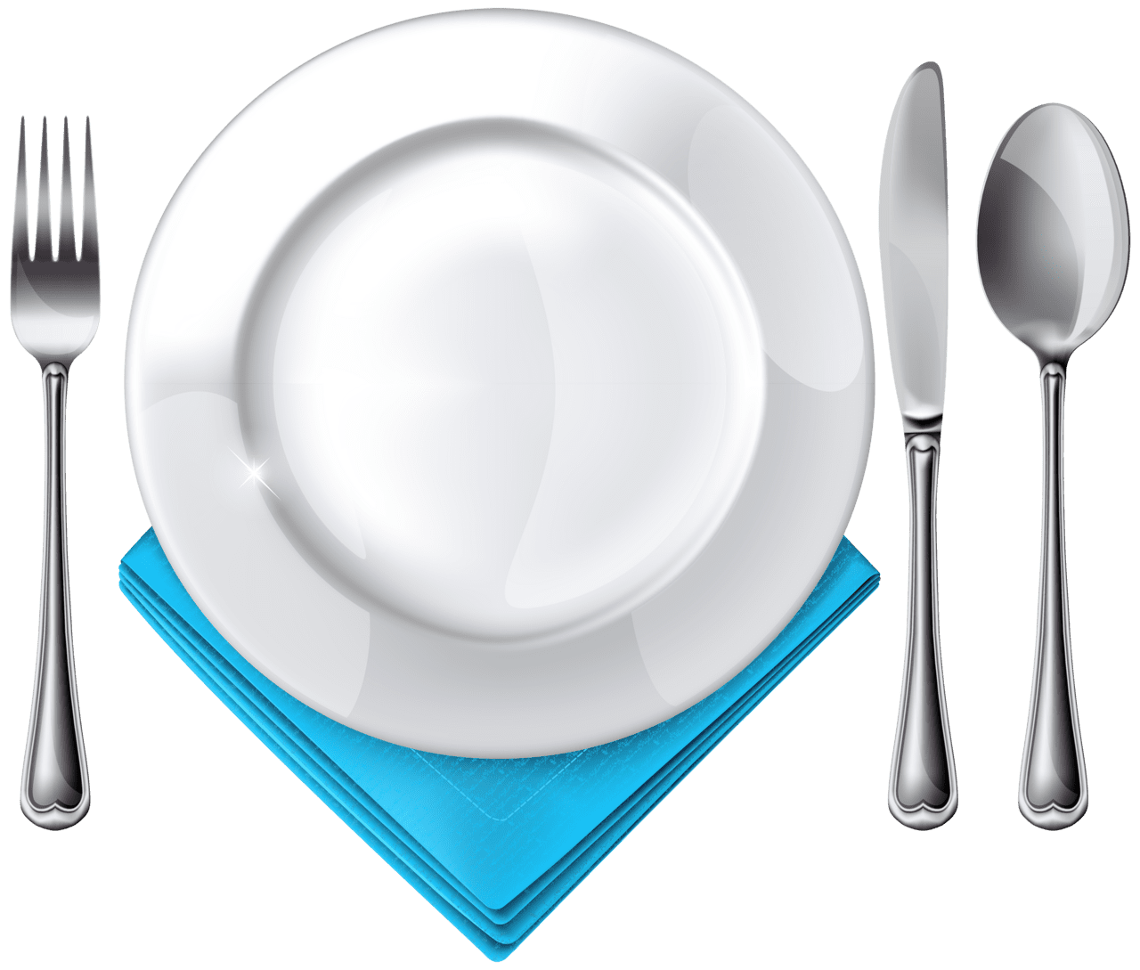 Plate spoon knife fork and blue napkin clipart best background