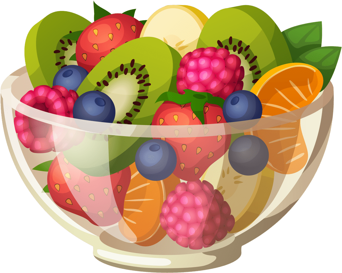 Bowl of colorful fruits fr and healthy salad clipart background