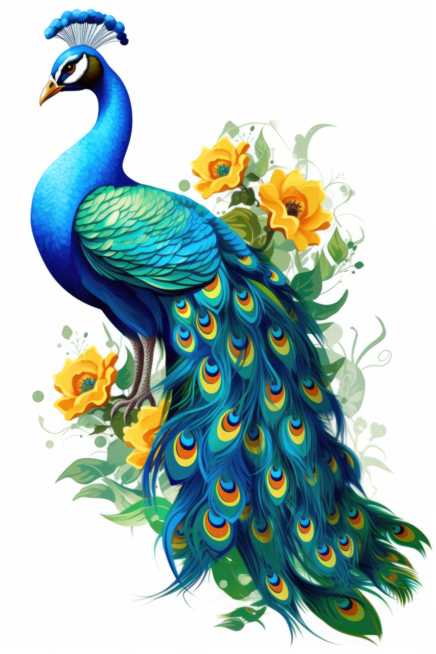 Peacock with flowers clipart background