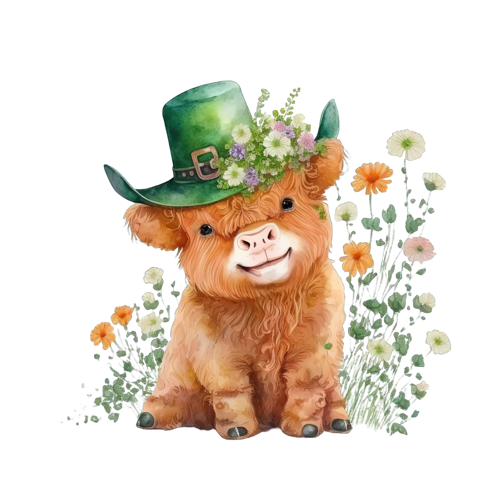 Mini highland cow flowers clipart transparent