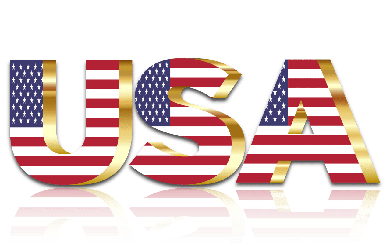 Usa flag typography gold with reflection no background clipart