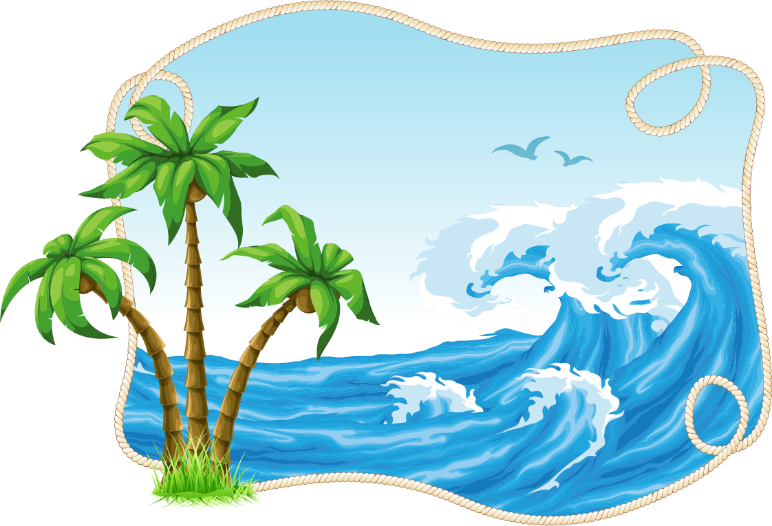 Ocean waves tropical island fantasy frame clipart image