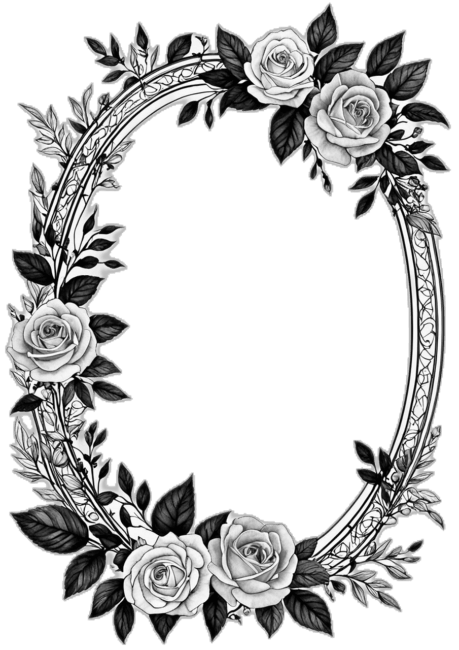 Rose black and white digital rectangular floral frames flower line drawings clipart free