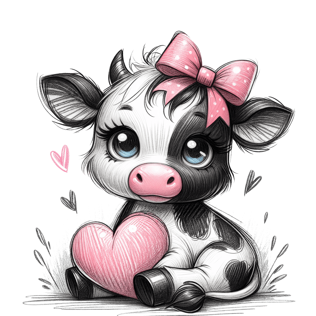 Baby highland cow valentines day black and white dtf direct to film transfer twisted image transfers clipart