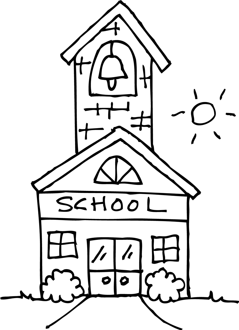 House black and white cute schoolhouse coloring page school clipart image with no background