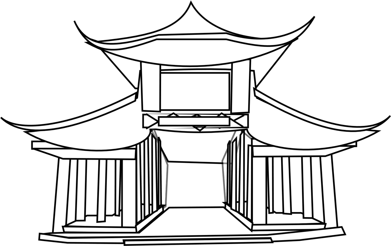 House black and white net clipart chinese architecture line coloring pages image with no background