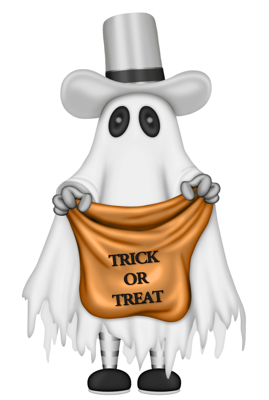 Trunk or treat halloween ghost with trick bag high quality images and clipart