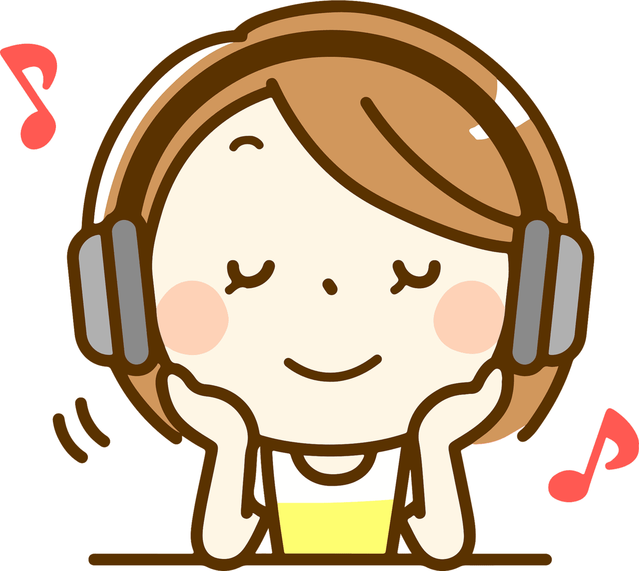 Sara woman is listening to music with headphones vector clipart images