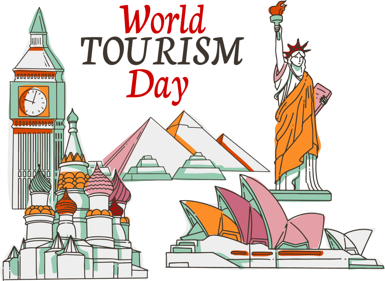 Statue of liberty tourist temple hand drawn world tourism day concept clipart free