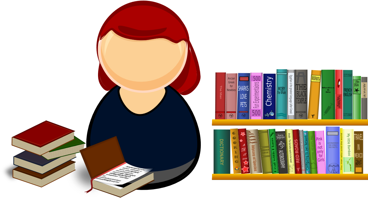 Cartoon student study ing with books clipart photo