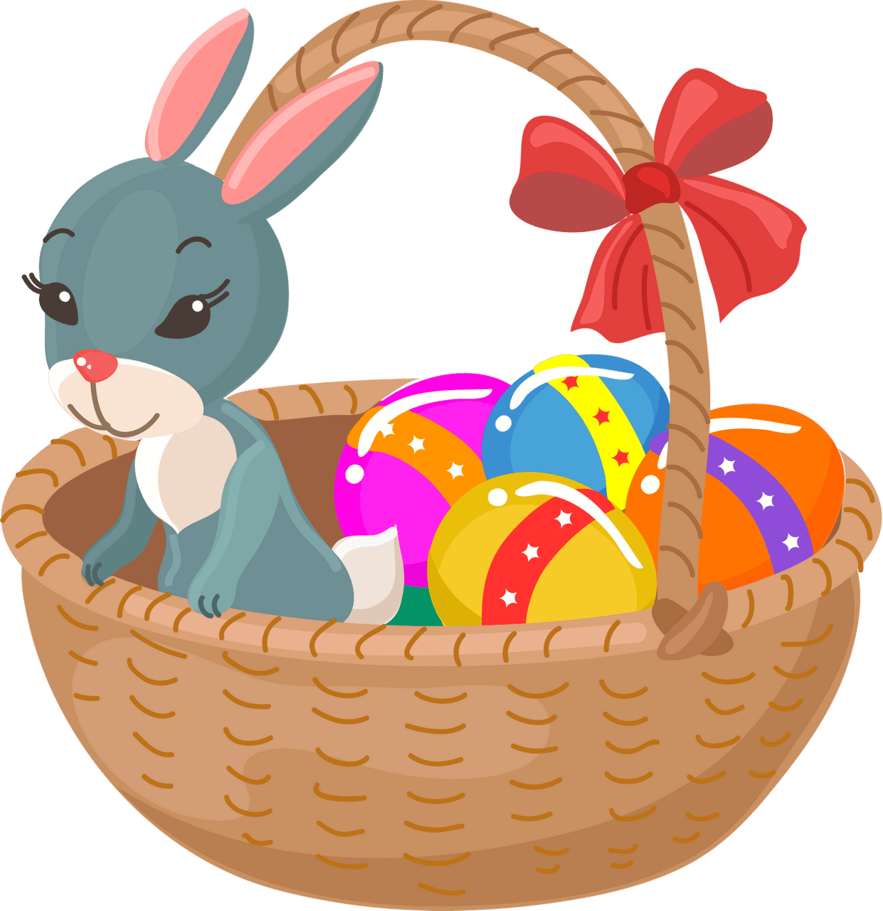 Bunny in the easter basket vector clipart images