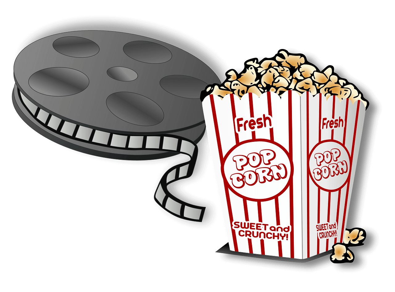 Hot popcorn and movie film reel vector clipart images