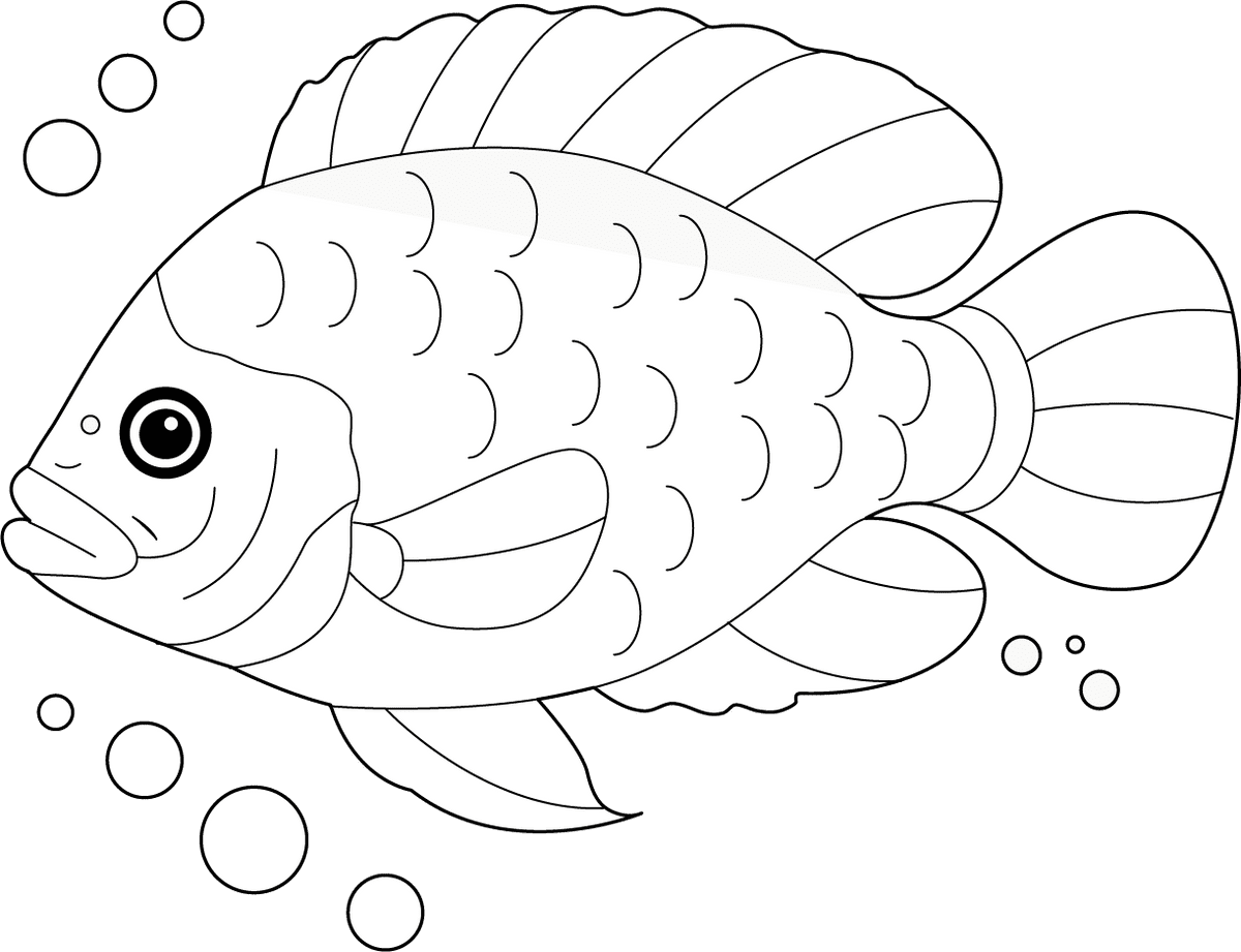 Black white fish tilapia colouring page book for children monkey pen store clipart vector