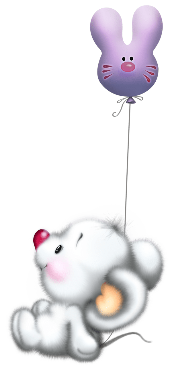 Cute white mouse with balloon cartoon clipart photo