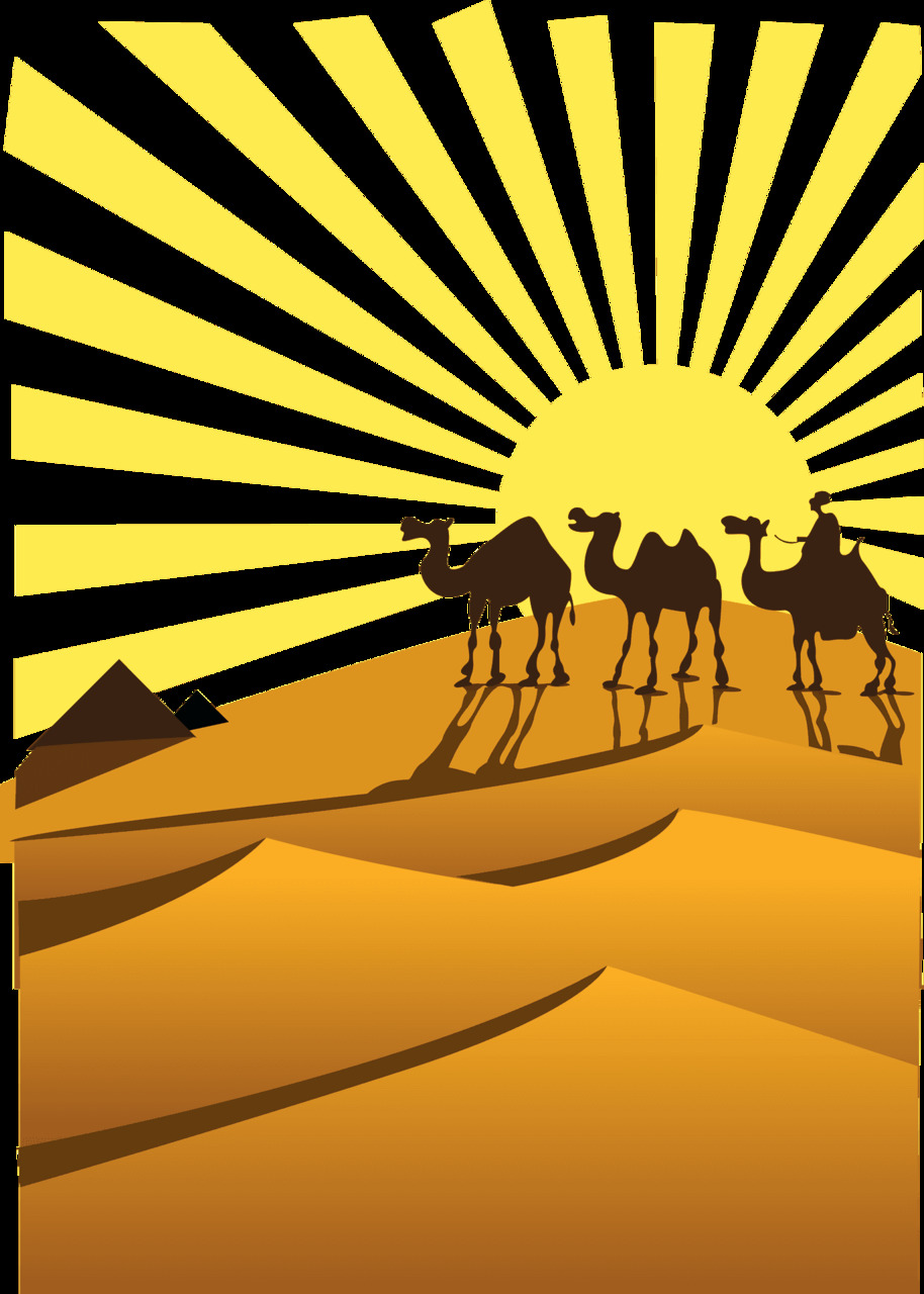 Desert caravan sunset silhouette clipart transparent